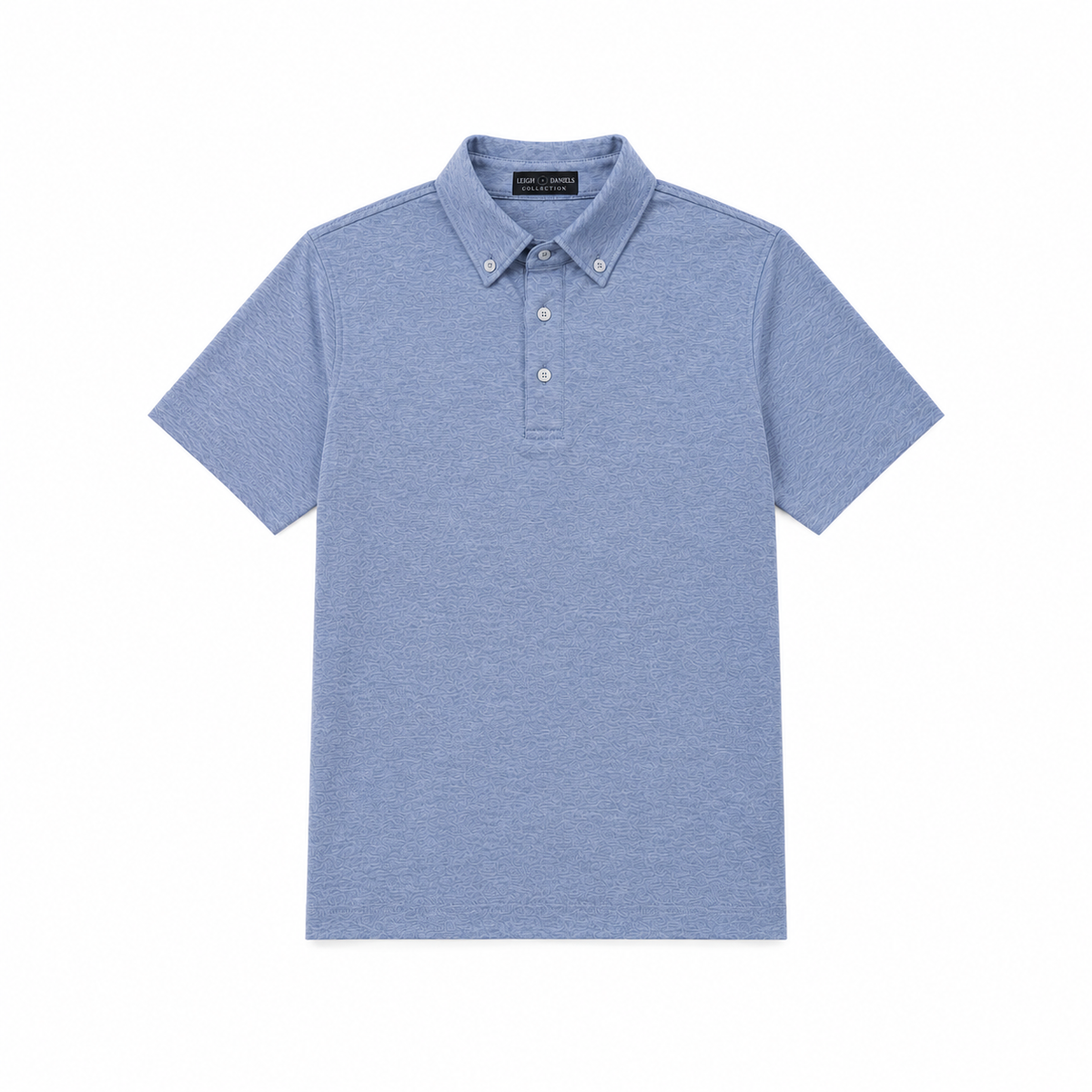 Heathered Blue Polo Shirt with Button-Down Collar