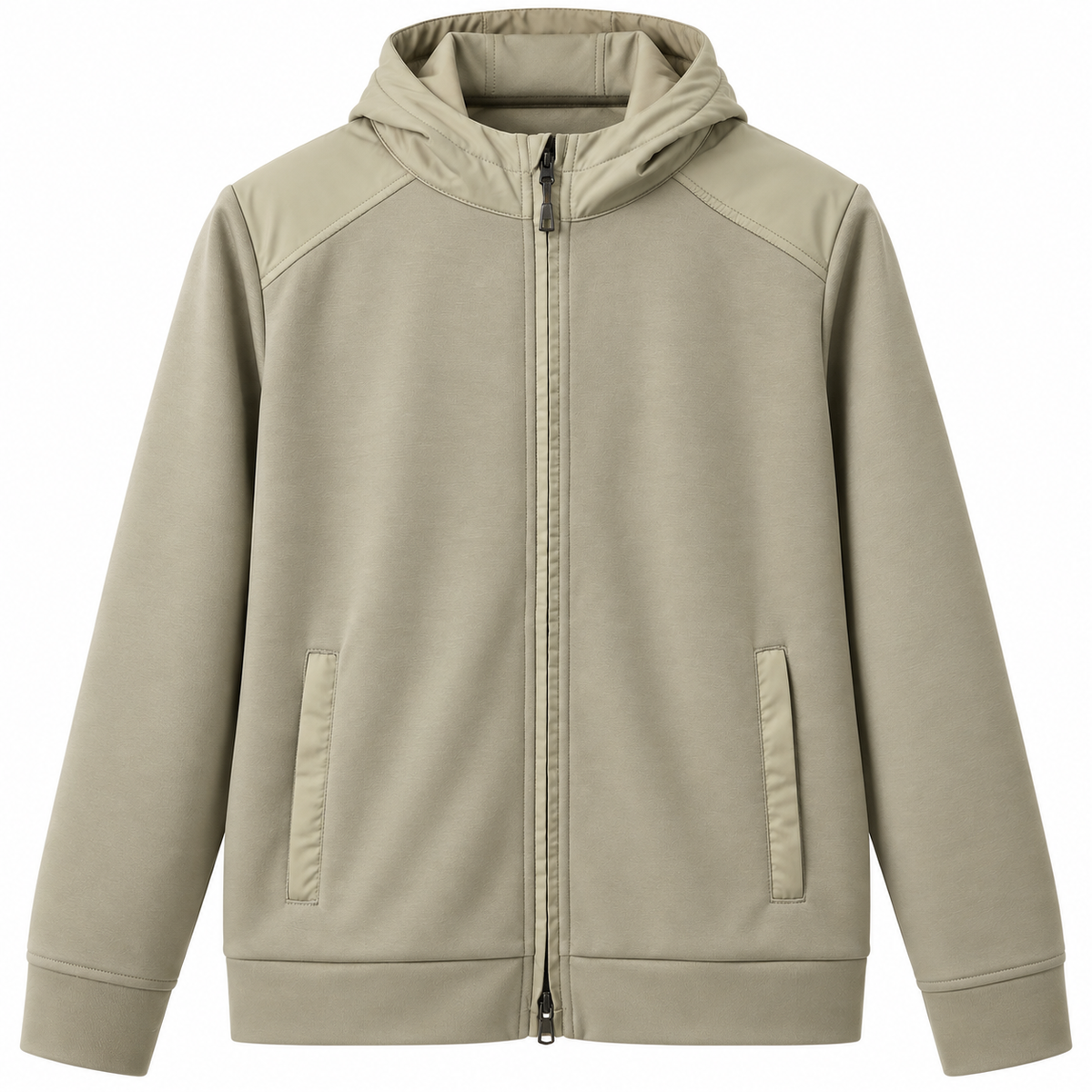 Long Sleeve Mixed Media Hooded Cardigan with Zipper