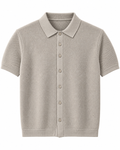 Short Sleeve Knit Button Cardigan with Cutaway Collar