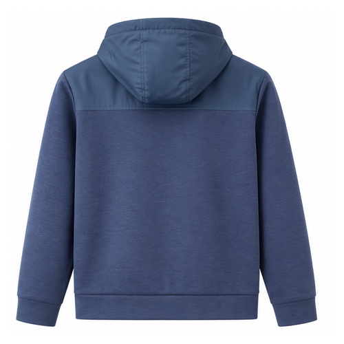 Long Sleeve Mixed Media Hooded Cardigan with Zipper
