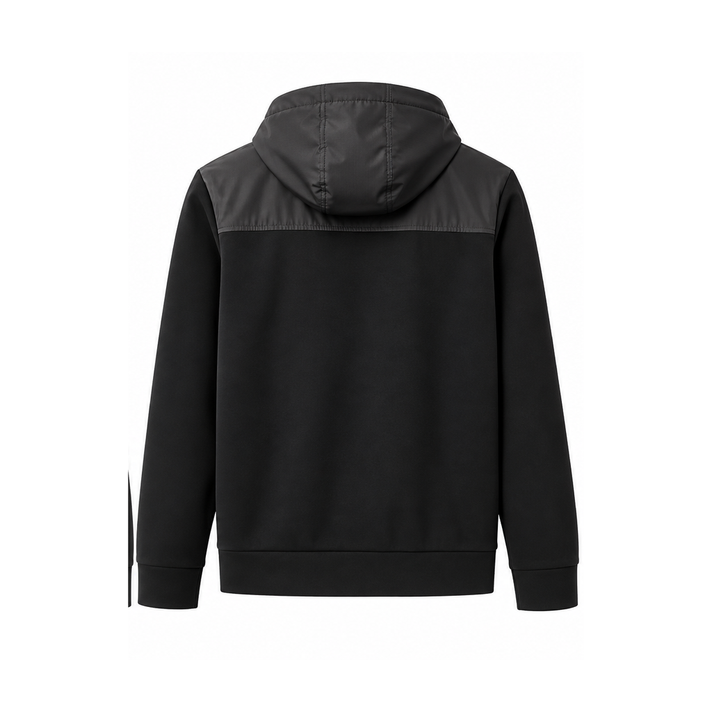 Long Sleeve Mixed Media Hooded Cardigan with Zipper