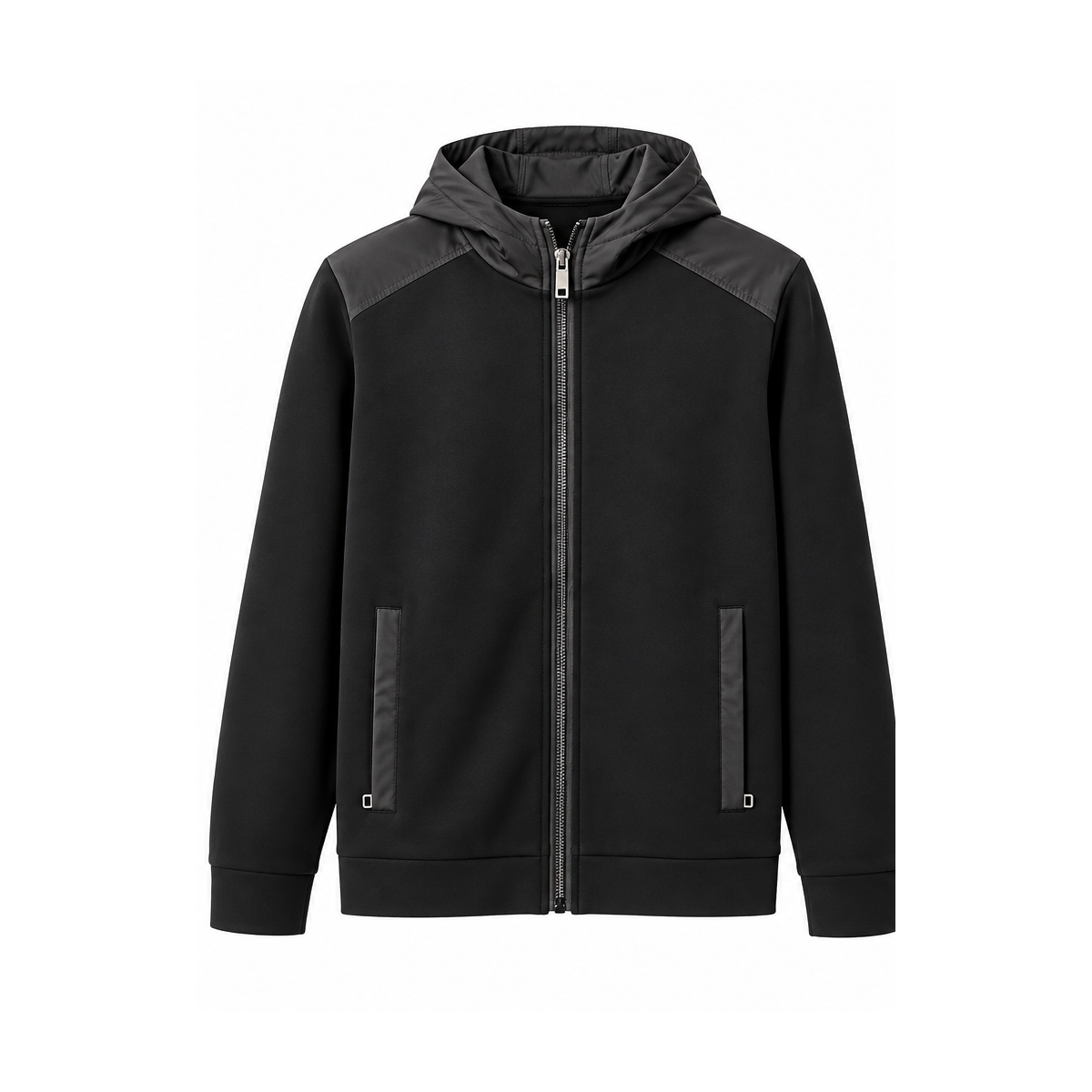Long Sleeve Mixed Media Hooded Cardigan with Zipper